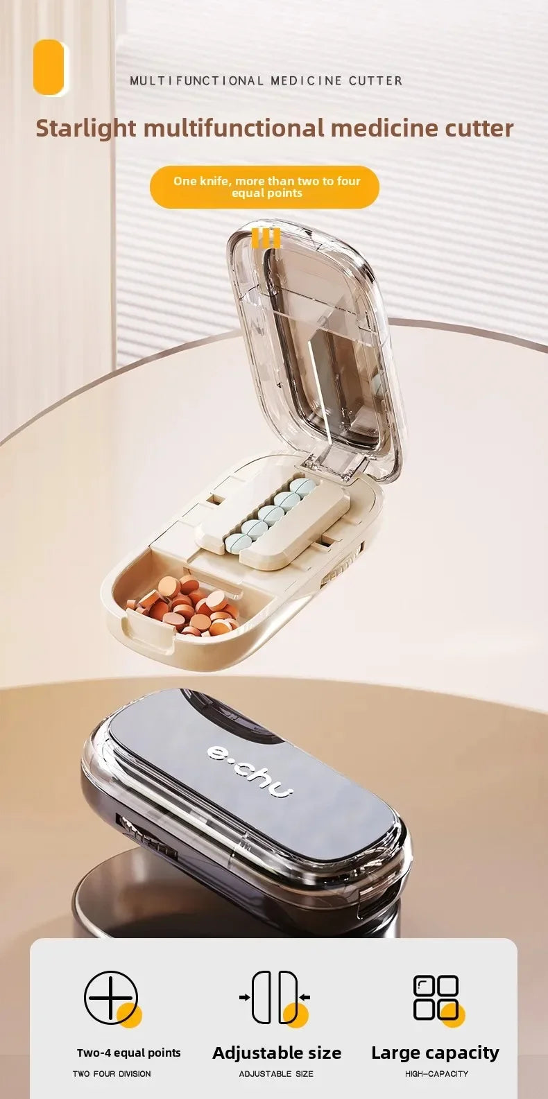 Adjustable Quartering Pill Cutter Storage Box