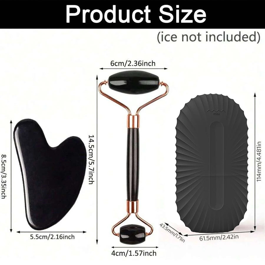 Ice Facial Roller & Stainless Steel Gua Sha Tool Set, for Radiant Skin