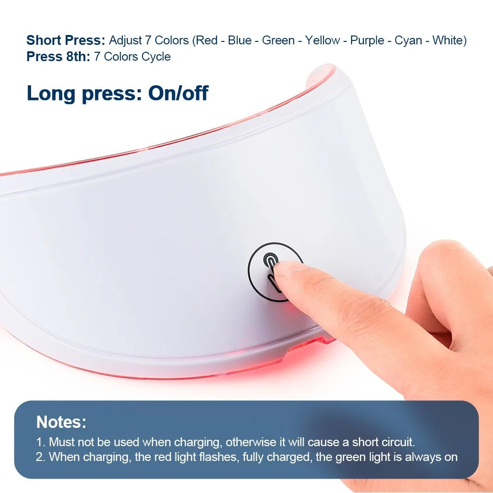 7 Colors Led Facial Mask W/ Neck Red Light Therapy Mask