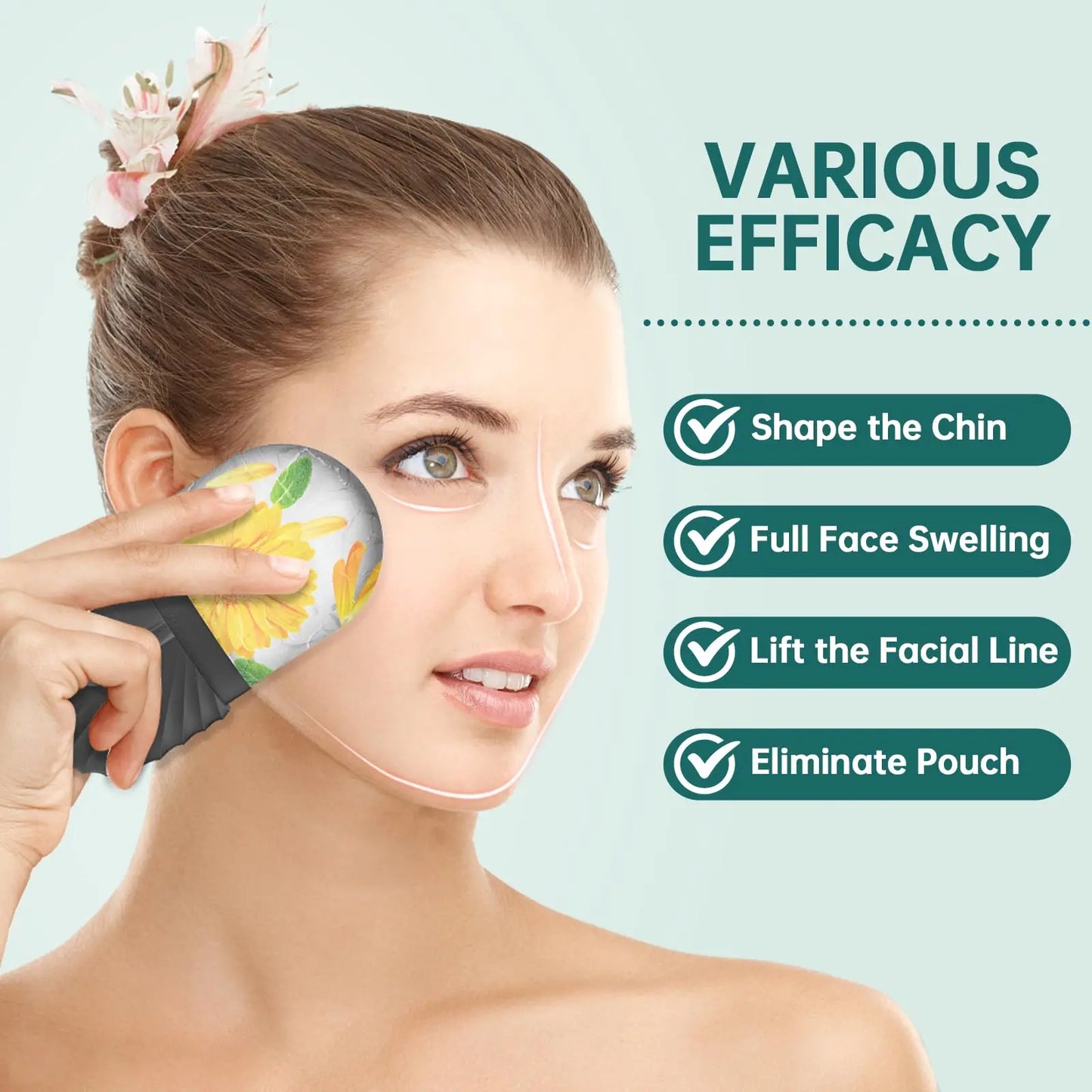 Ice Facial Roller & Stainless Steel Gua Sha Tool Set, for Radiant Skin