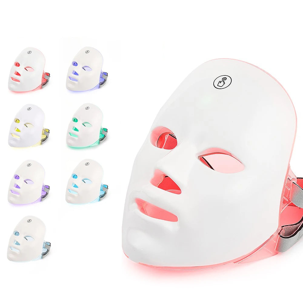 7 Colors Led Facial Mask W/ Neck Red Light Therapy Mask