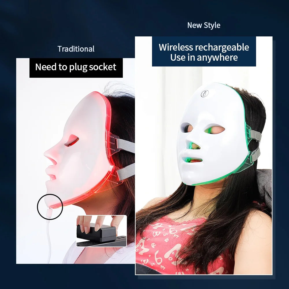 7 Colors Led Facial Mask W/ Neck Red Light Therapy Mask