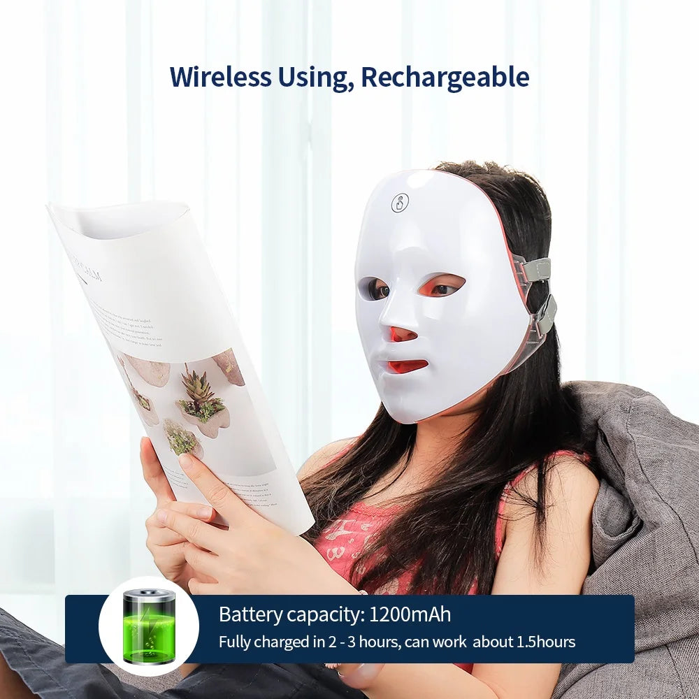 7 Colors Led Facial Mask W/ Neck Red Light Therapy Mask