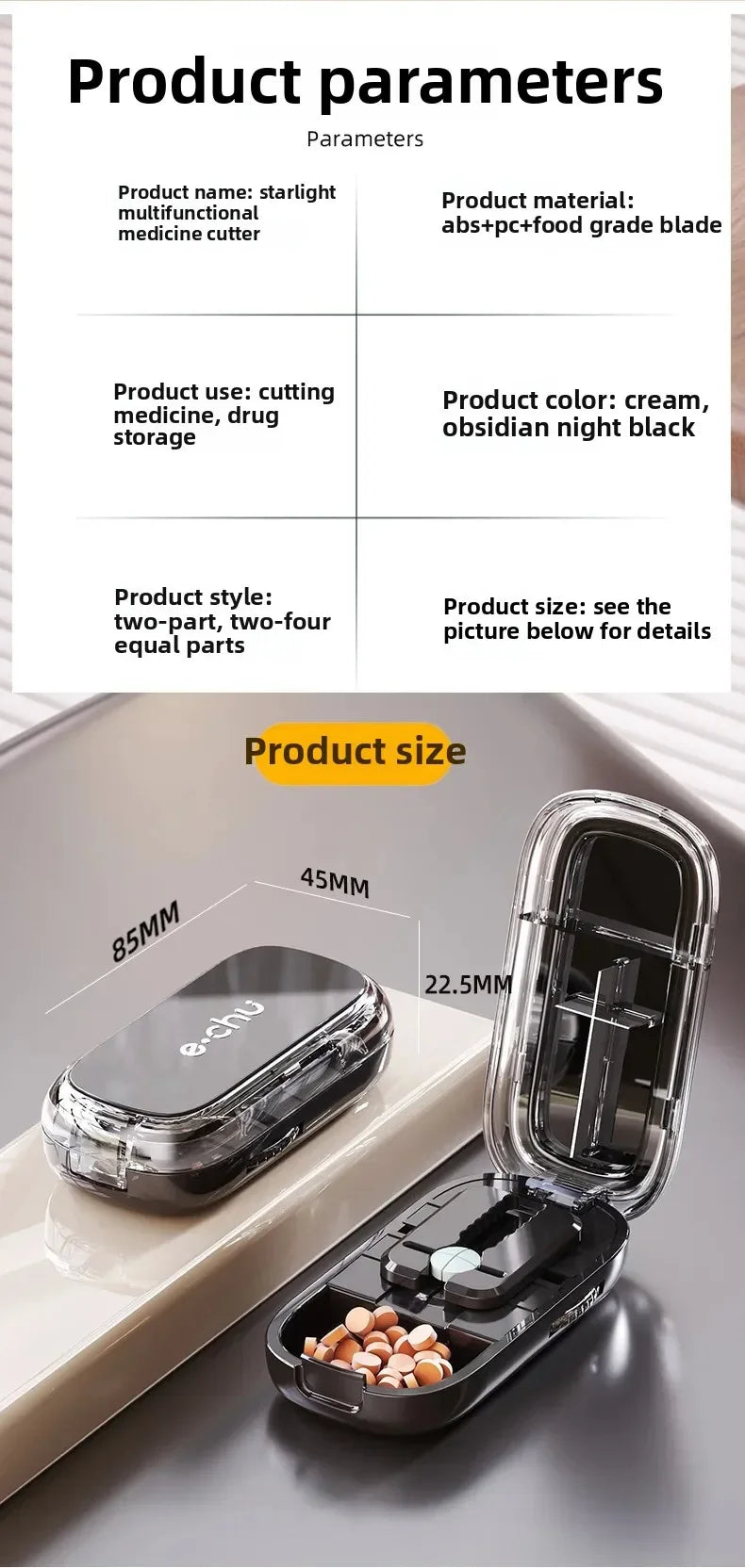 Adjustable Quartering Pill Cutter Storage Box