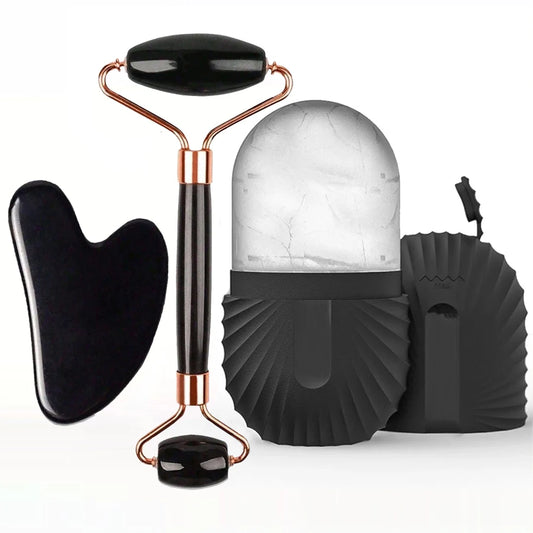 Ice Facial Roller & Stainless Steel Gua Sha Tool Set, for Radiant Skin