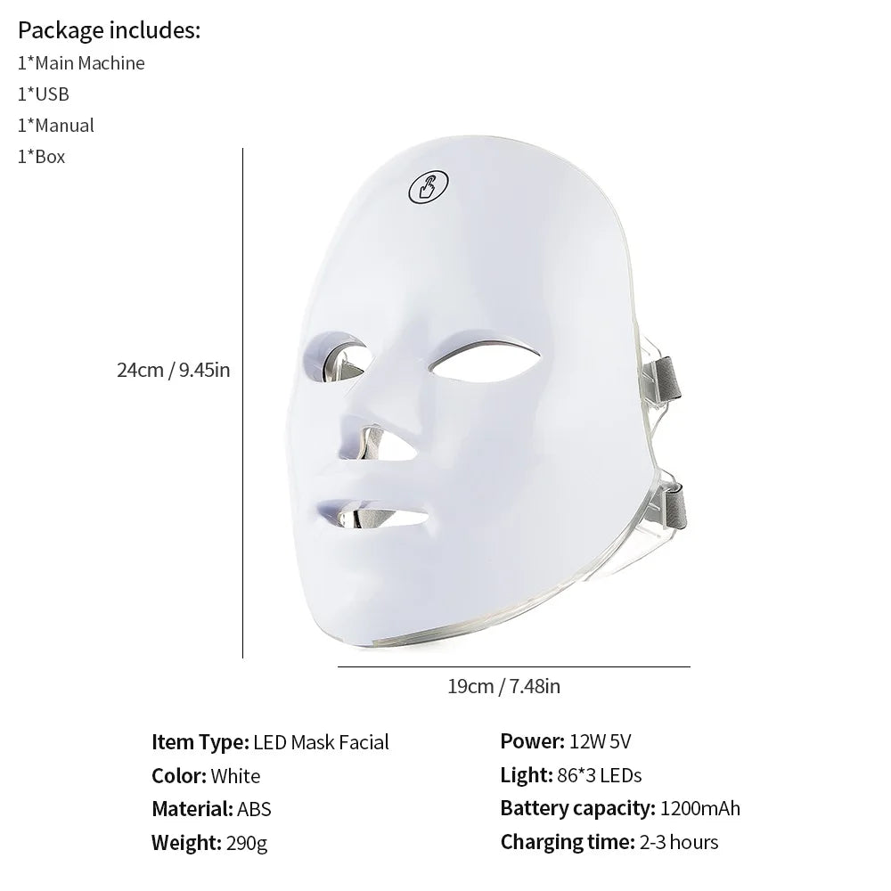 7 Colors Led Facial Mask W/ Neck Red Light Therapy Mask
