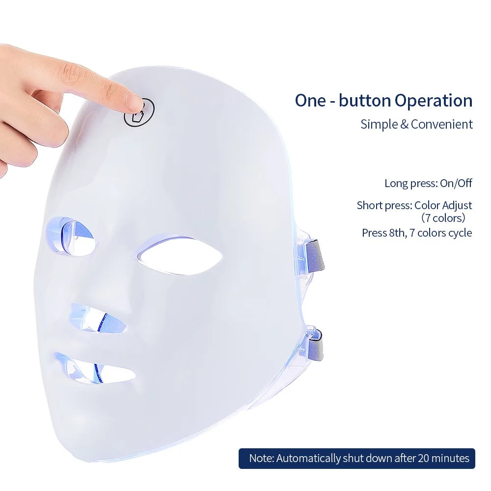 7 Colors Led Facial Mask W/ Neck Red Light Therapy Mask